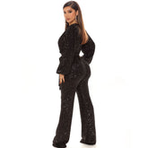 Herbst High-End Sequ Tiefem V-Ausschnitt Langarm Jumpsuit Jumpsuit Hose